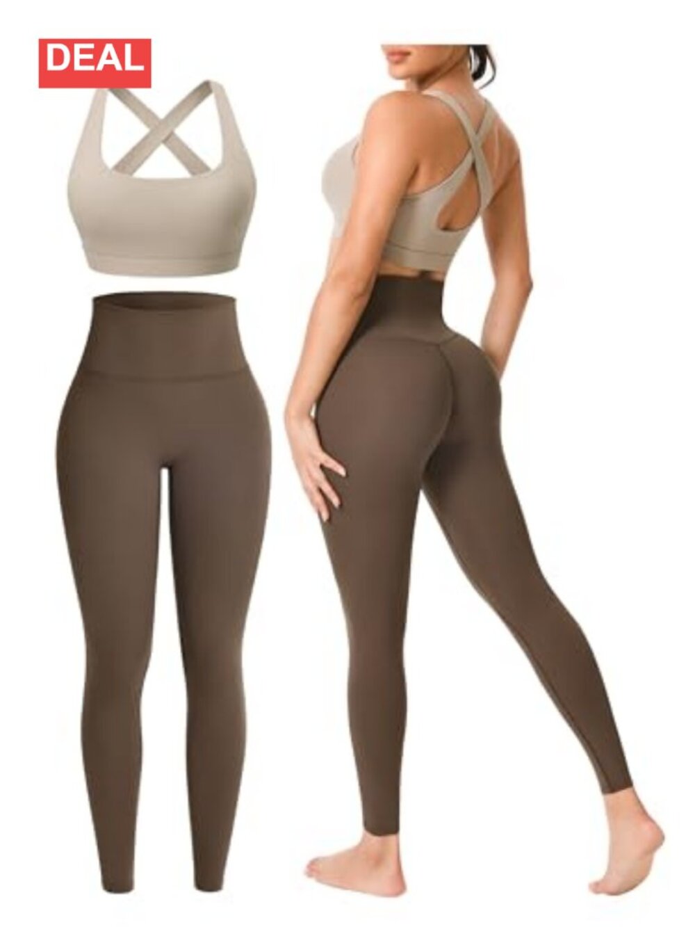 2 Piece Seamless Workout Set High Waist Yoga Leggings Padded Sports Bra